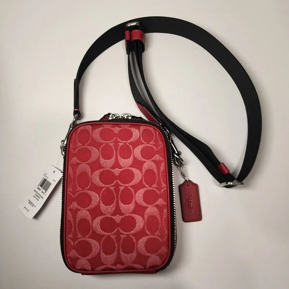 NWT Coach CAJ44 Men's Stanton Crossbody Bag In Signature Denim/Ruby Red